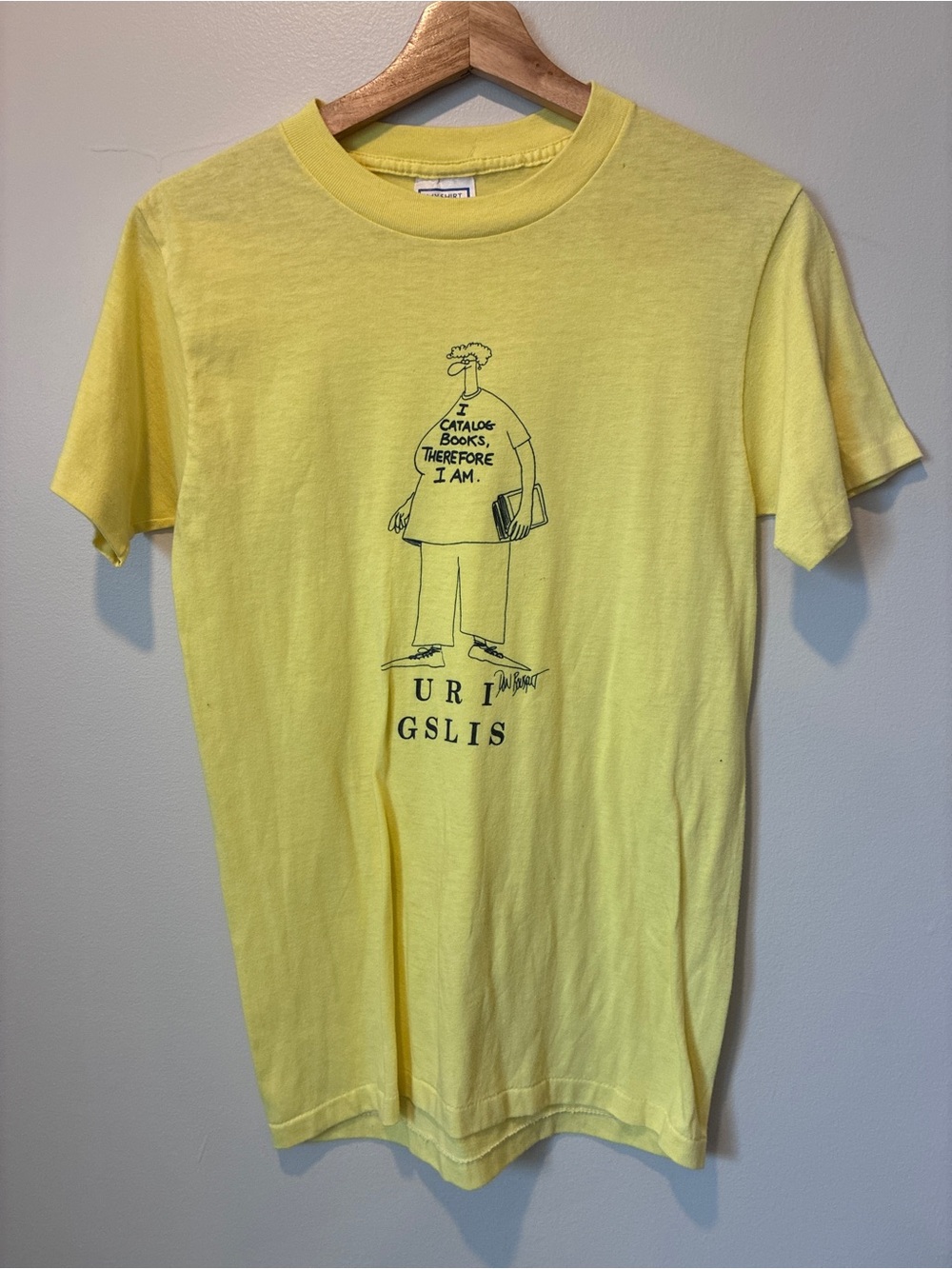 Yellow Graphic Men’s T-Shirt with Book Cartoon